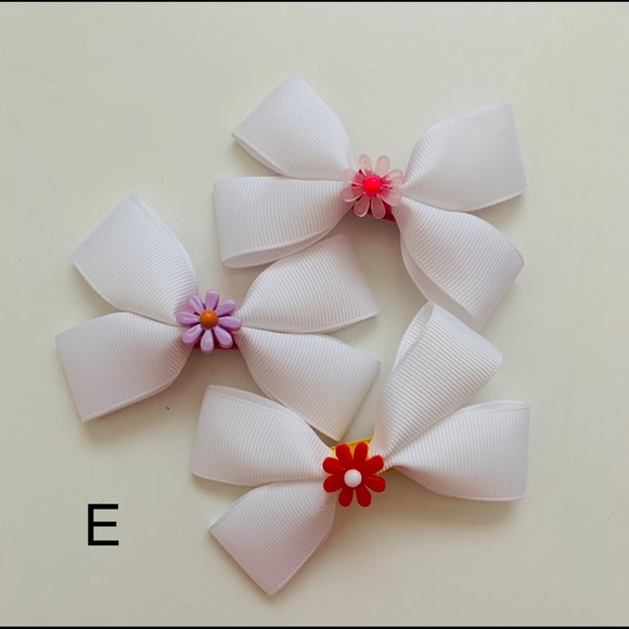 White Hair Bows Kids Grosgrain Finish Set of 2 - Picture 6 of 6